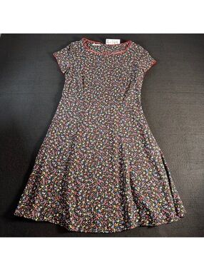 Promod Womens Dress Size 8 Black Multicolor Abstract Print Fit Flare Midi Retro